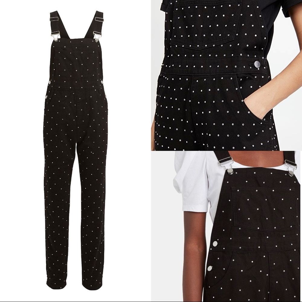 WeWoreWhat Virginia Rhinestone Denim Overalls In Black
